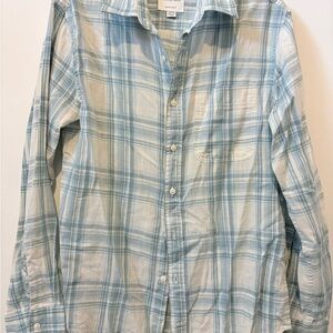 American Eagle Outfitters Light Blue & White Plaid Button-Down Shirt